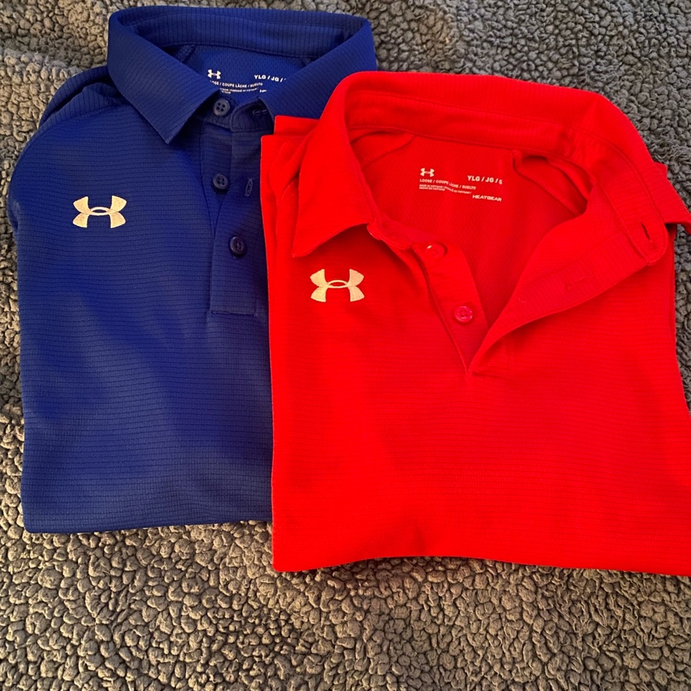Two Under Armour youth large polo shirts.